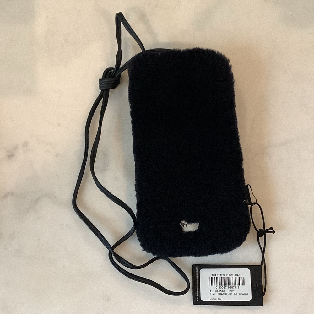 Toasties Black Fuzzy Phone Case with Strap, Brand New